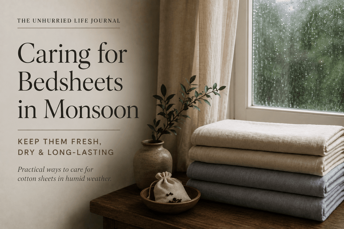 Monsoon Bedding Care: Keeping Cotton Sheets Fresh Through India's Humid Months - The Unhurried Life