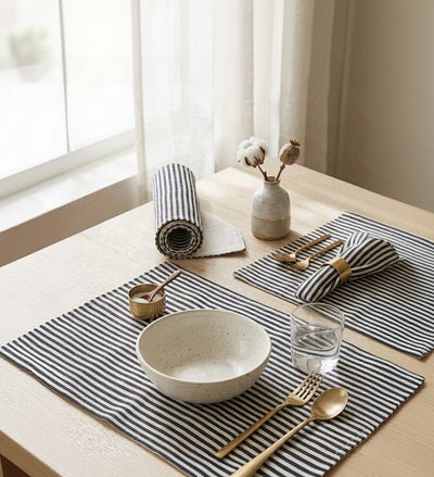 Reversible Table Mats, Set of 6 — Striped Linen & Natural Canvas - The Unhurried Life