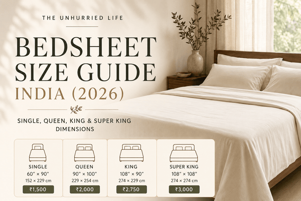 Bedsheet Size Guide India (2026): Single, Queen, King & Super King Dimensions - The Unhurried Life