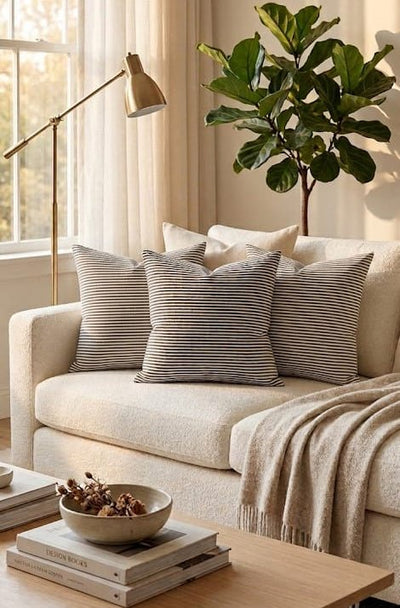 Cotton Linen Cushion Covers — Black & White Stripes - The Unhurried Life