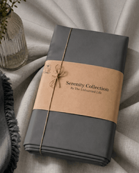 Dark grey percale cotton bedsheet, close-up of crisp 400TC weave