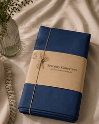 Navy blue percale cotton bedsheet, close-up of crisp 400TC weave