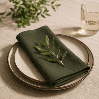 Olive Green Cotton Canvas Napkins — Set of 6
